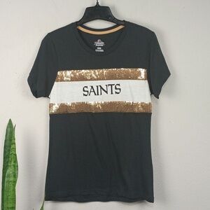 Black and Gold Womens  Sequin Saints T-Shirt Sz M